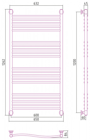 Полотенцесушитель водяной Сунержа ФЛЮИД+ 00-0222-1260 1200х600 