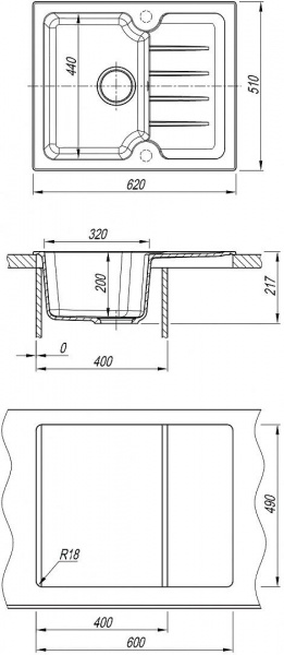 Мойка кухонная из литьевого мрамора Dr. Gans ЛОРА 620 25.020.A0620.401 62*51 см. белый