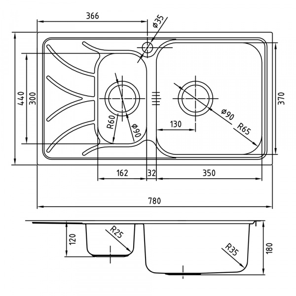 Мойка кухонная из нержавеющей стали IDDIS ARRO ARR78SZi77 78*44 см.  Мойка кухонная из нержавеющей стали IDDIS ARRO ARR78SZi77 78*44 см.