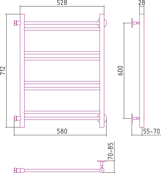 Полотенцесушитель водяной Стилье ВЕРСИЯ-Б1 00611-6050 600х500 