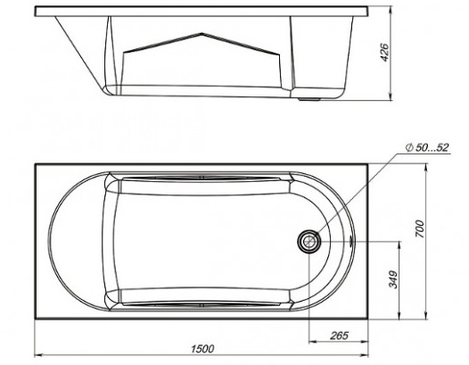 Ванна акриловая Mirsant КАСПИЙ  150x70 см. 