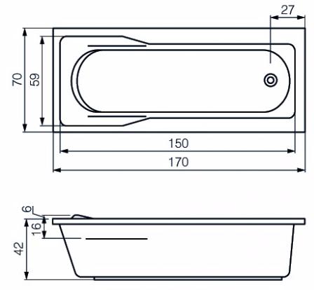 Ванна акриловая Cersanit SANTANA 63325 170x70 см.  Ванна акриловая Cersanit SANTANA 63325 170x70 см.