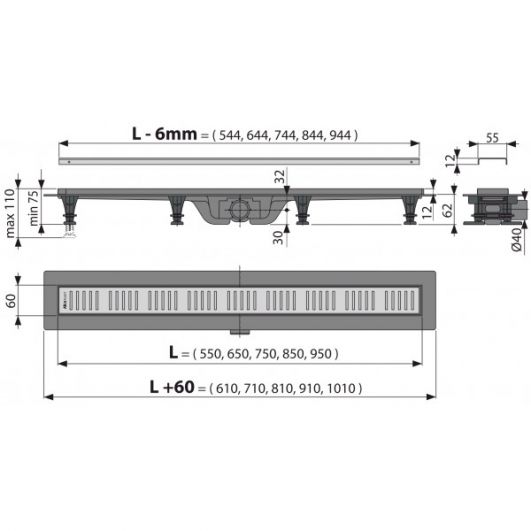 Душевой канал Alcaplast  APZ10-750M с решеткой  Душевой канал Alcaplast  APZ10-750M с решеткой
