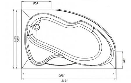 Ванна акриловая Mirsant ЛИВАДИЯ  160x100 см. левая 