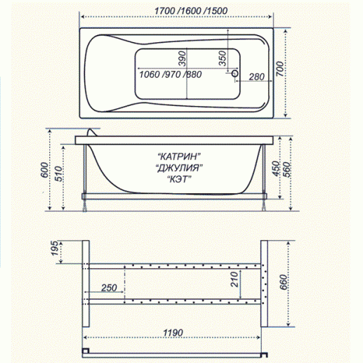 Ванна акриловая Triton КАТРИН  170x70 см. 
