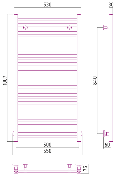 Полотенцесушитель водяной Сунержа МОДУС 00-0250-1050 1000х500 