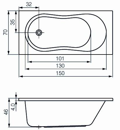 Ванна акриловая Cersanit NIKE 63346 150x70 см.  Ванна акриловая Cersanit NIKE 63346 150x70 см.