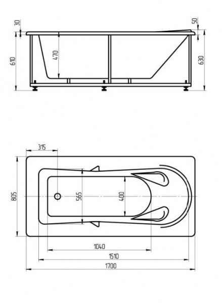 Ванна акриловая Aquatek ЛЕДА  170x80 см. 