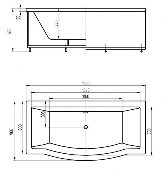 Ванна акриловая Aquatek ГЕЛИОС  180x90 см. 