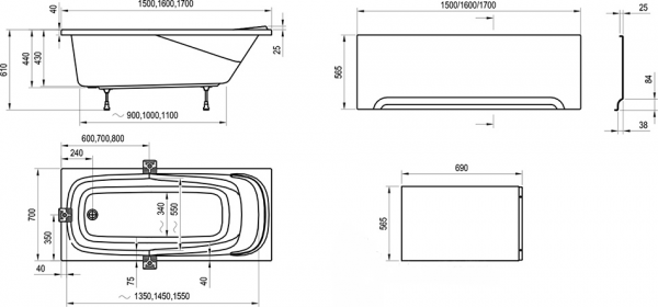 Ванна акриловая Ravak VANDA CP31000000 160x70 см. 