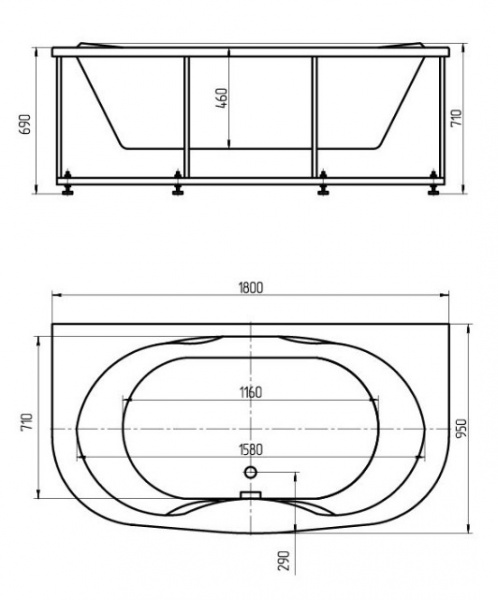 Ванна акриловая Aquatek МЕЛИССА  180x95 см. 