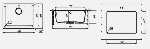 Мойка кухонная керамогранитная Florentina ВЕГА 500 22.320.D0500.305 54*42 см. грей