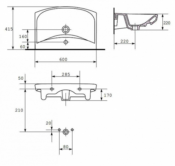 Раковина Cersanit CARINA S-UM-CAR60/1-w 60  Раковина Cersanit CARINA S-UM-CAR60/1-w 60