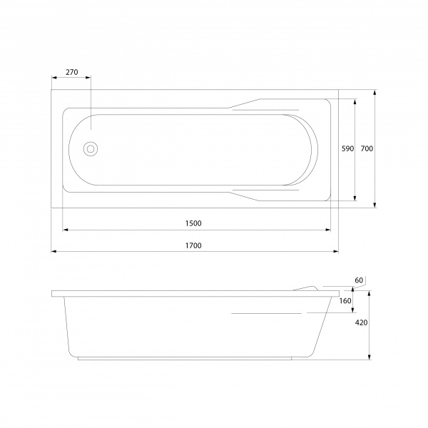 Ванна акриловая Cersanit SANTANA 63324 160x70 см.  Ванна акриловая Cersanit SANTANA 63324 160x70 см.