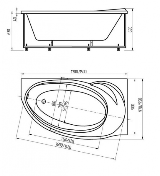 Ванна акриловая Aquatek БЕТТА  160x97 см. левая 